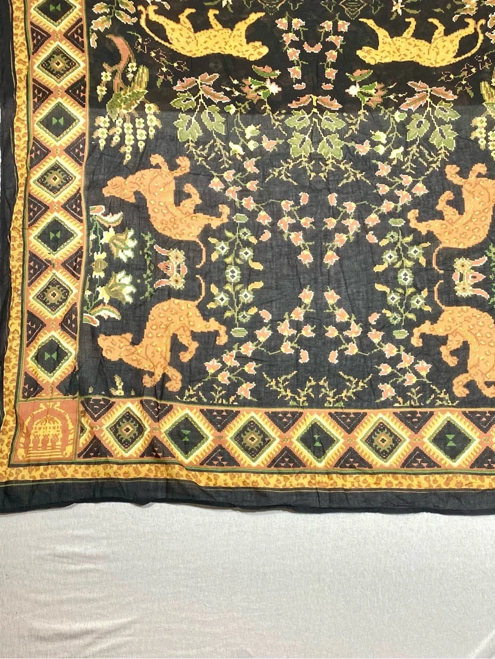 Oversized Lion Floral 100% Cotton Scarf Shawl 41x65 Navy Blue Boho